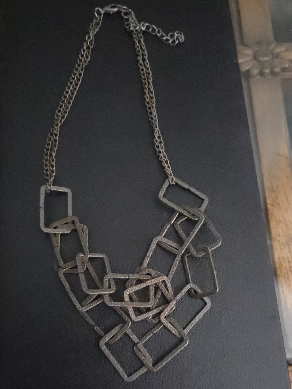 Geometric Linked Statement Necklace in Antique Silver